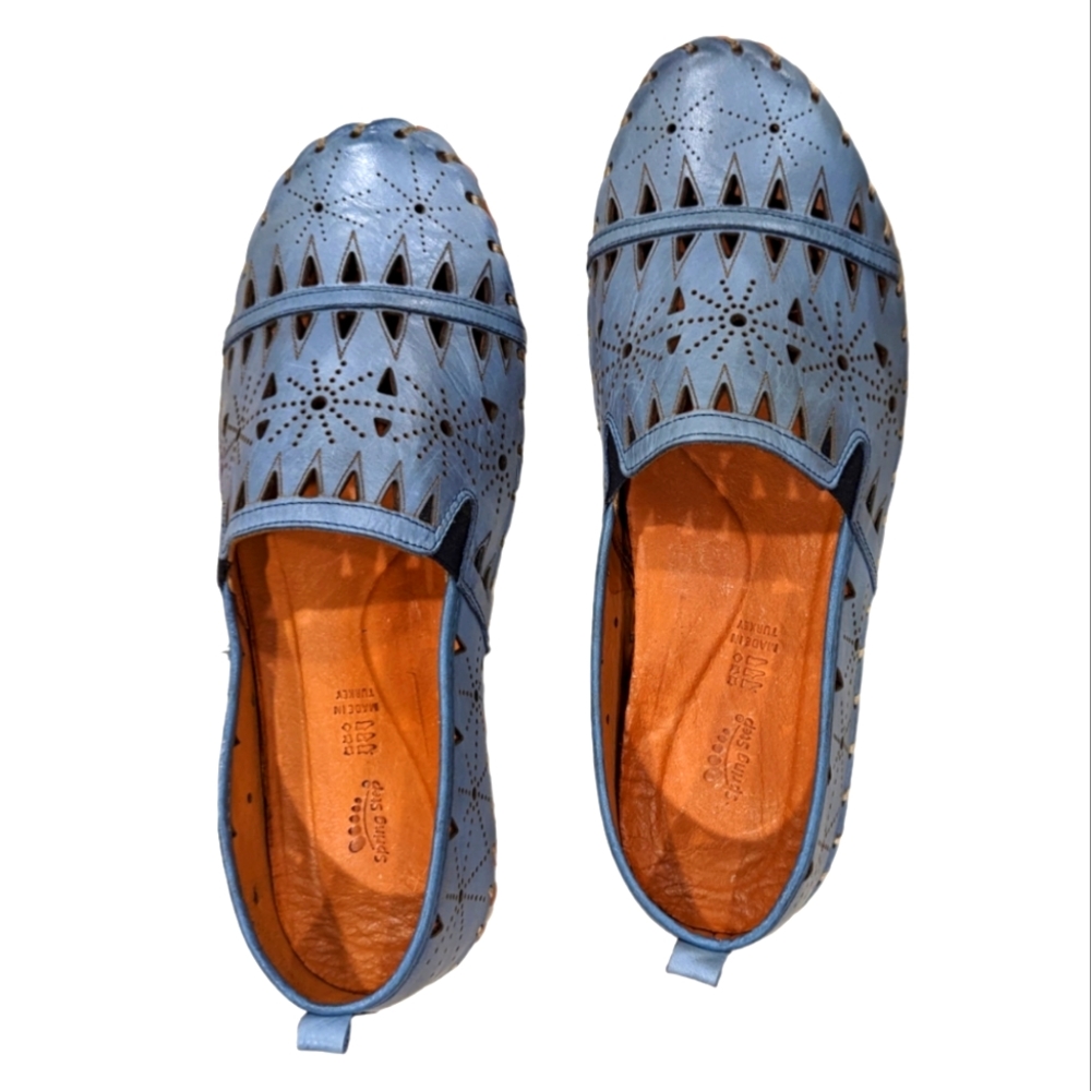 ✨Never Worn✨Handmade/Blue/Leather/Cut Out/Loafer/Sz 44